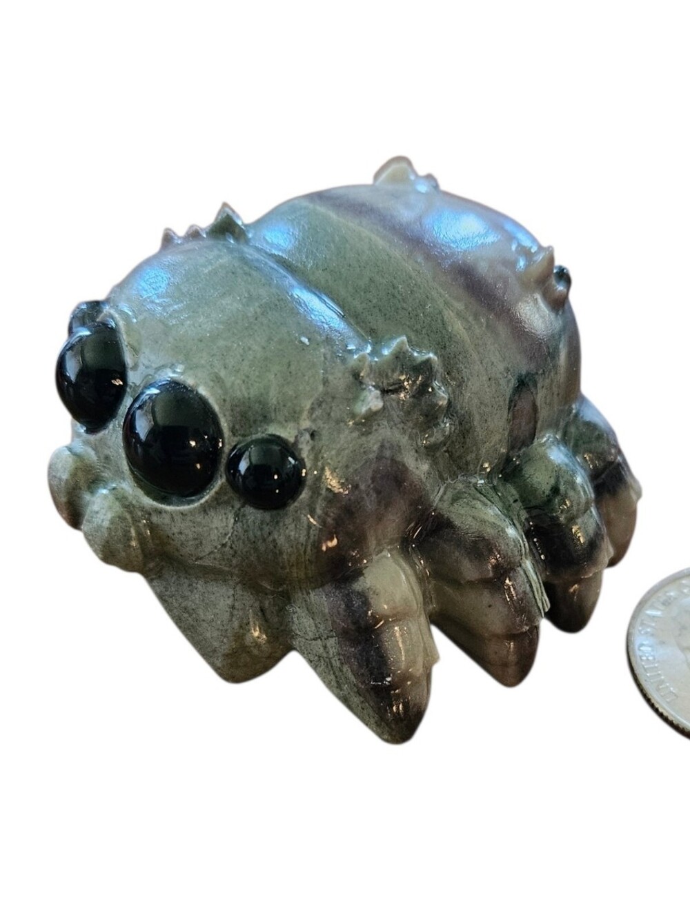 Mexican Bulico Jasper Tarantula With Obsidian Eyes Stone Carving